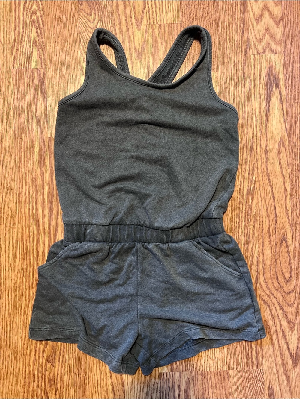 More than Magic- girls Charcoal Tank Romper with Pockets -medium (7/8)